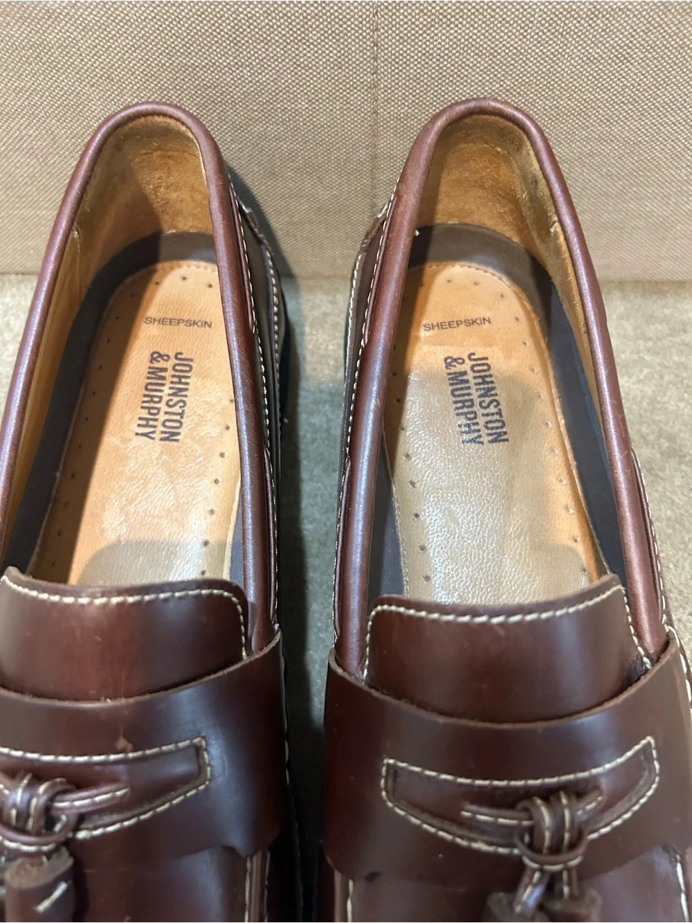 Johnston & Murphy Chocolate Brown Leather Tassel Loafers Size 12